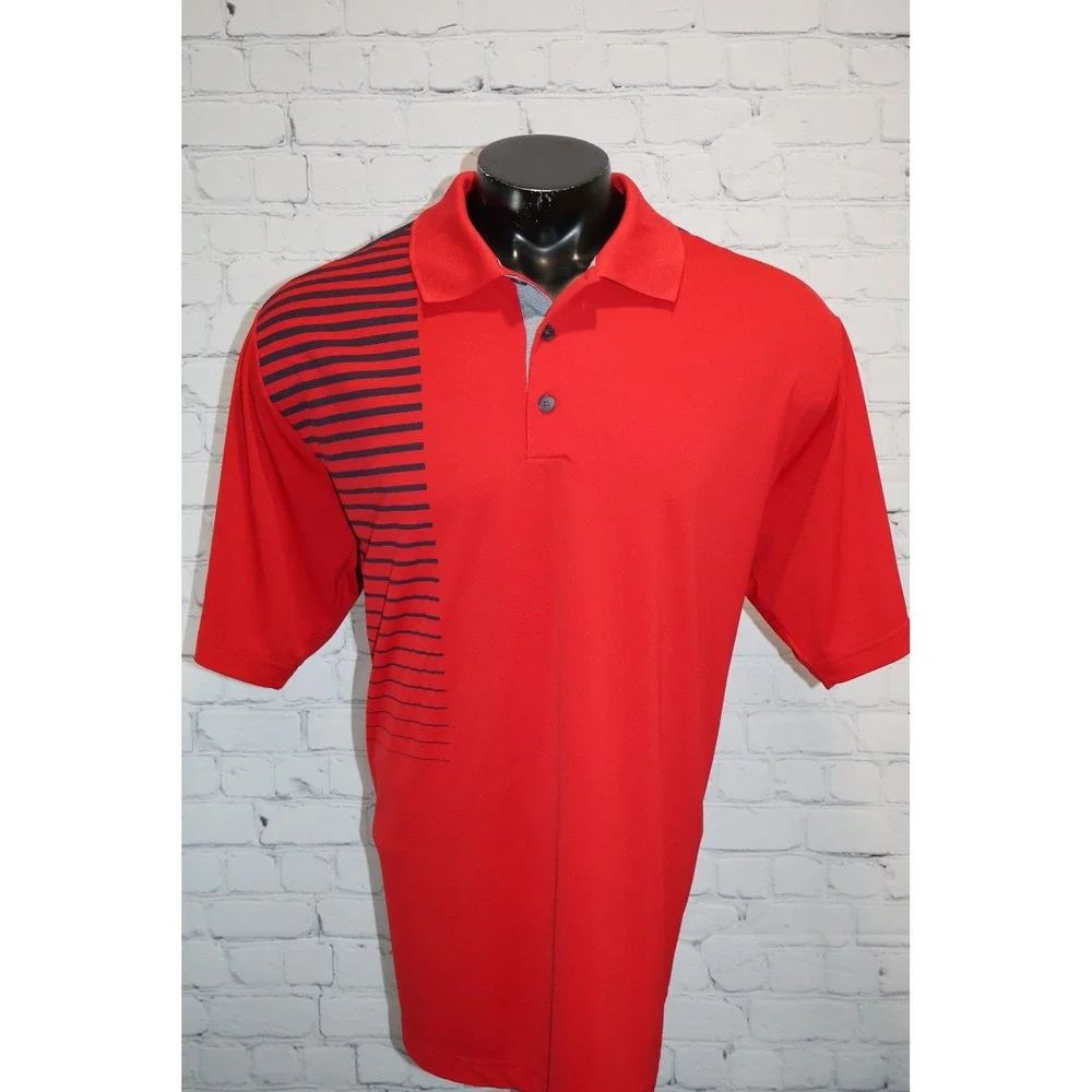 Adidas Golf Polo Shirt Mens 2XL Red Navy Blue Striped Top Performance Polyester